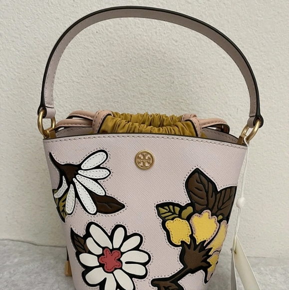 NWT Tory Burch Robinson Appliqué Mini Bucket Bag $428 Ballerina Pink - Picture 4 of 14